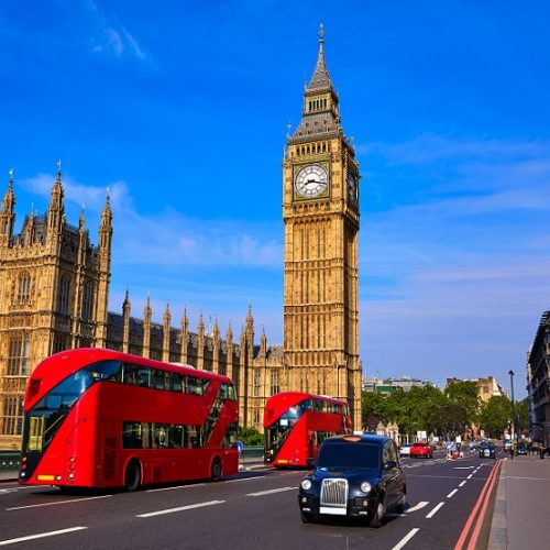 Big Ben Clock Tower and London Bus at England